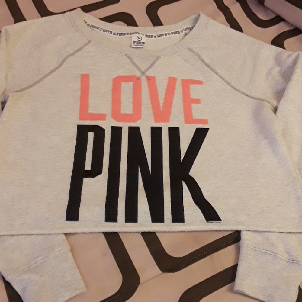 PINK Victoria's Secret Off-White Crop Sweatshirt - Picture 2 of 8